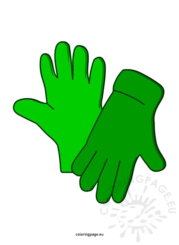 Green gardening gloves coloring page