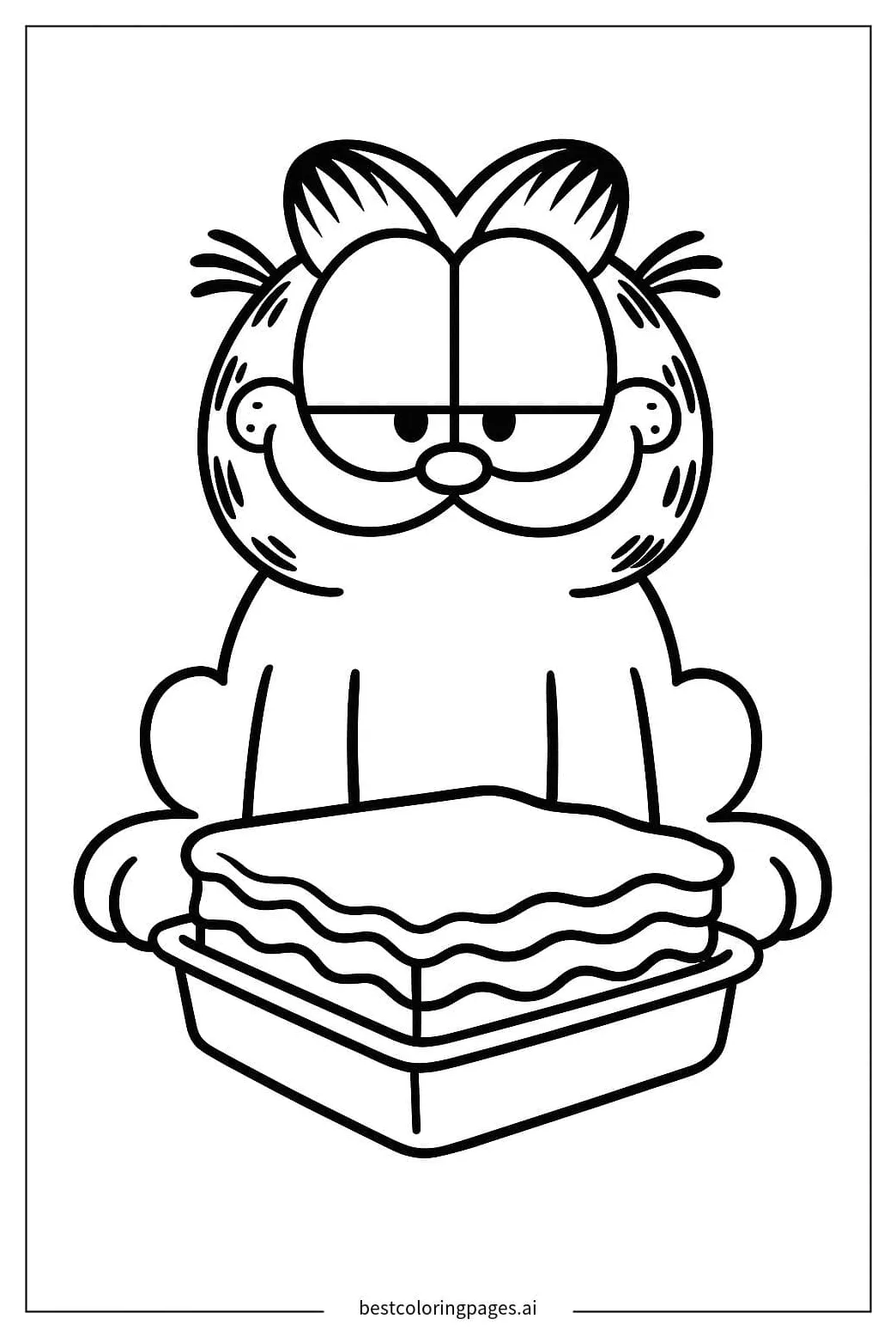 Garfield Enjoying His Favorite Lasagna Coloring Page - Free Printable