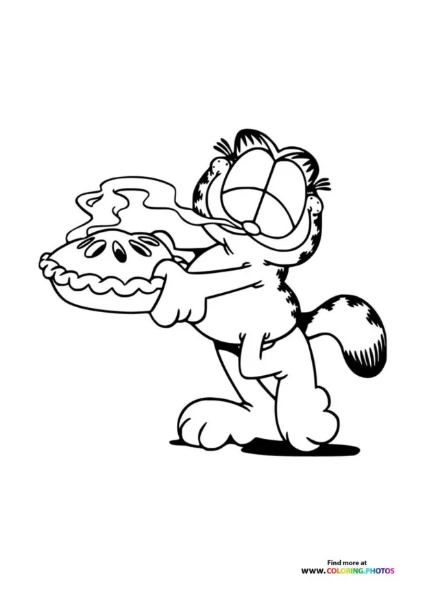 Garfield eating pie - Coloring Pages for kids