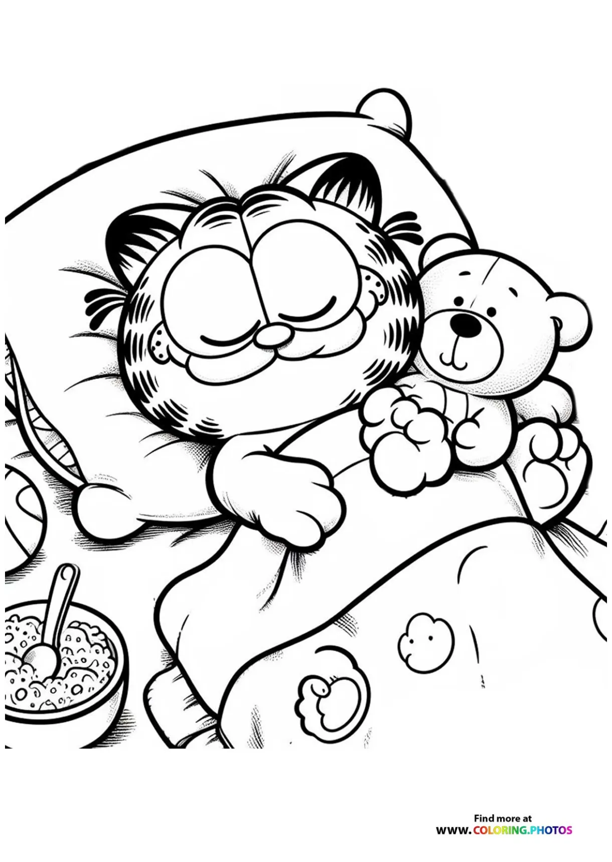 Garfield sleeping coloring pages for kids