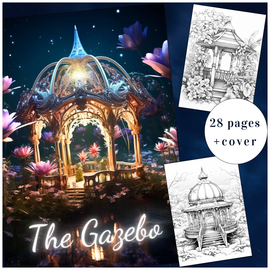 28 , fantasy gazebo coloring, floral gazebo printable coloring page