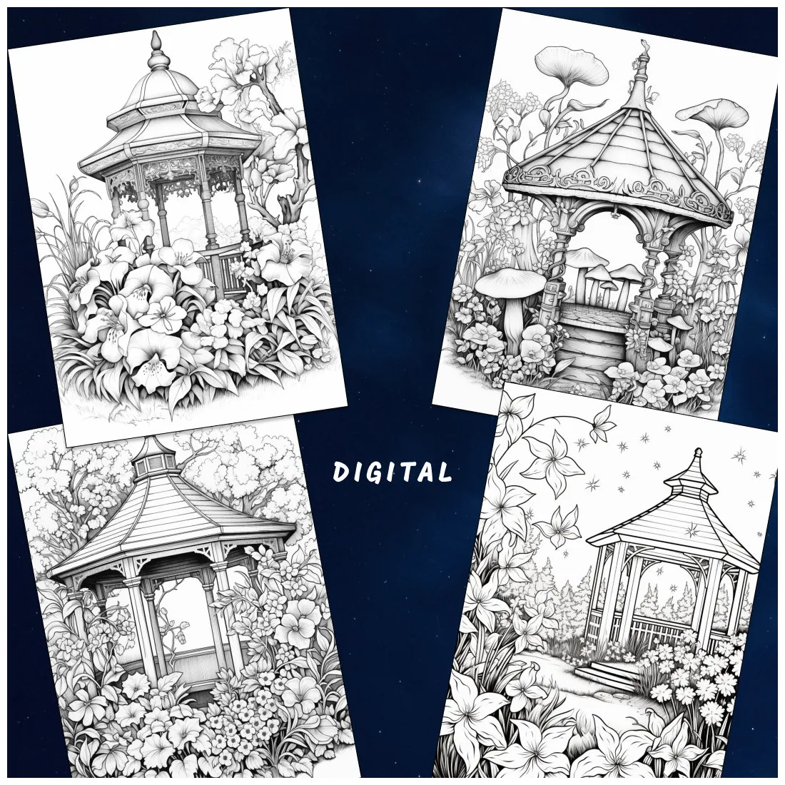 28 , fantasy gazebo coloring, floral gazebo