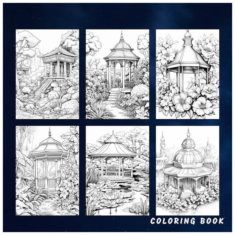 28 , fantasy gazebo coloring, floral gazebo