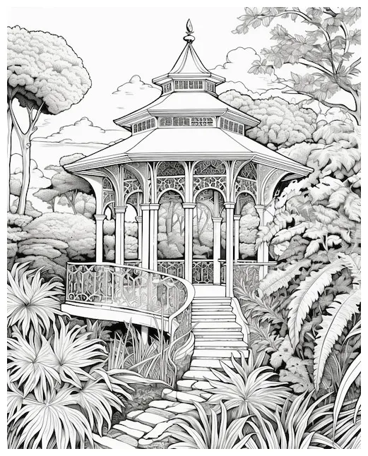 Coloring gazebo for adults page premium ai-generated