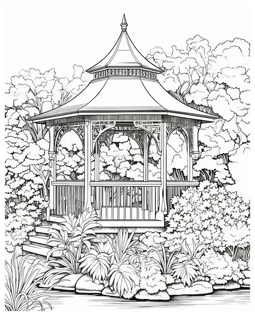 Coloring gazebo for adults page premium ai-generated