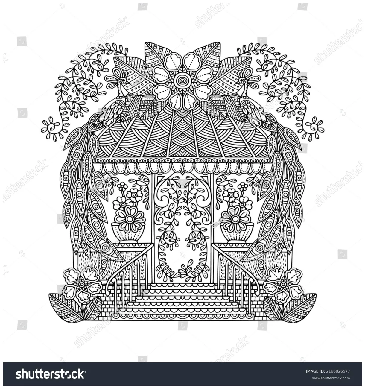Coloring page gazebo vector illustration line stock vector royalty