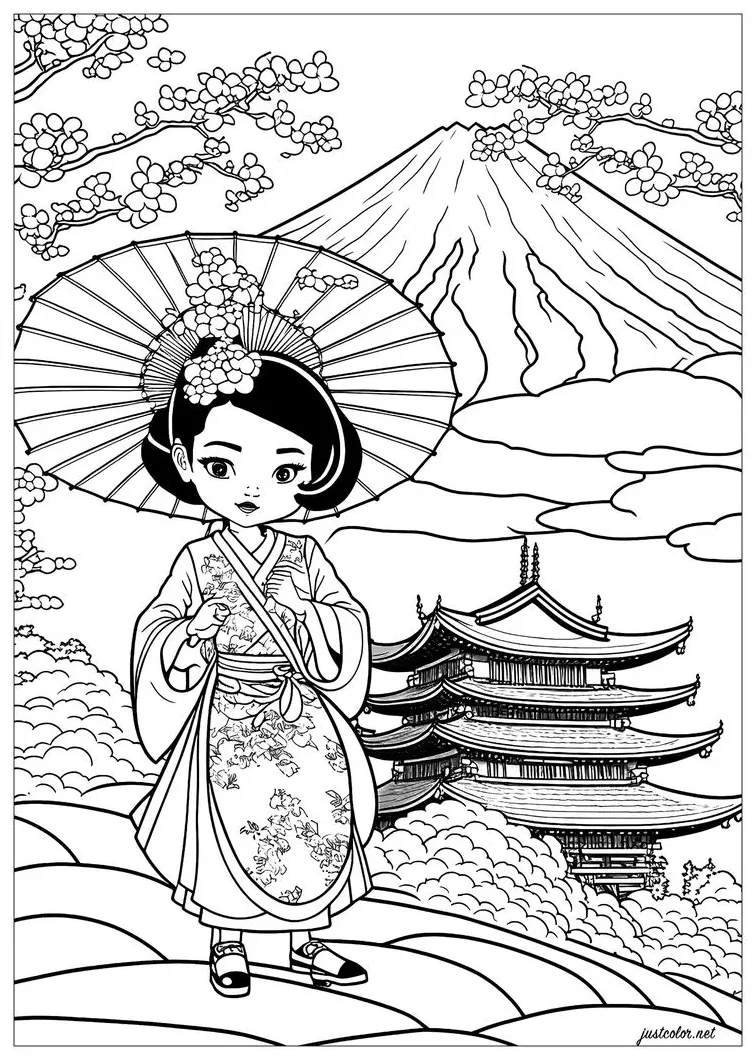 Cartoon geisha free coloring page coloring pages, free kids