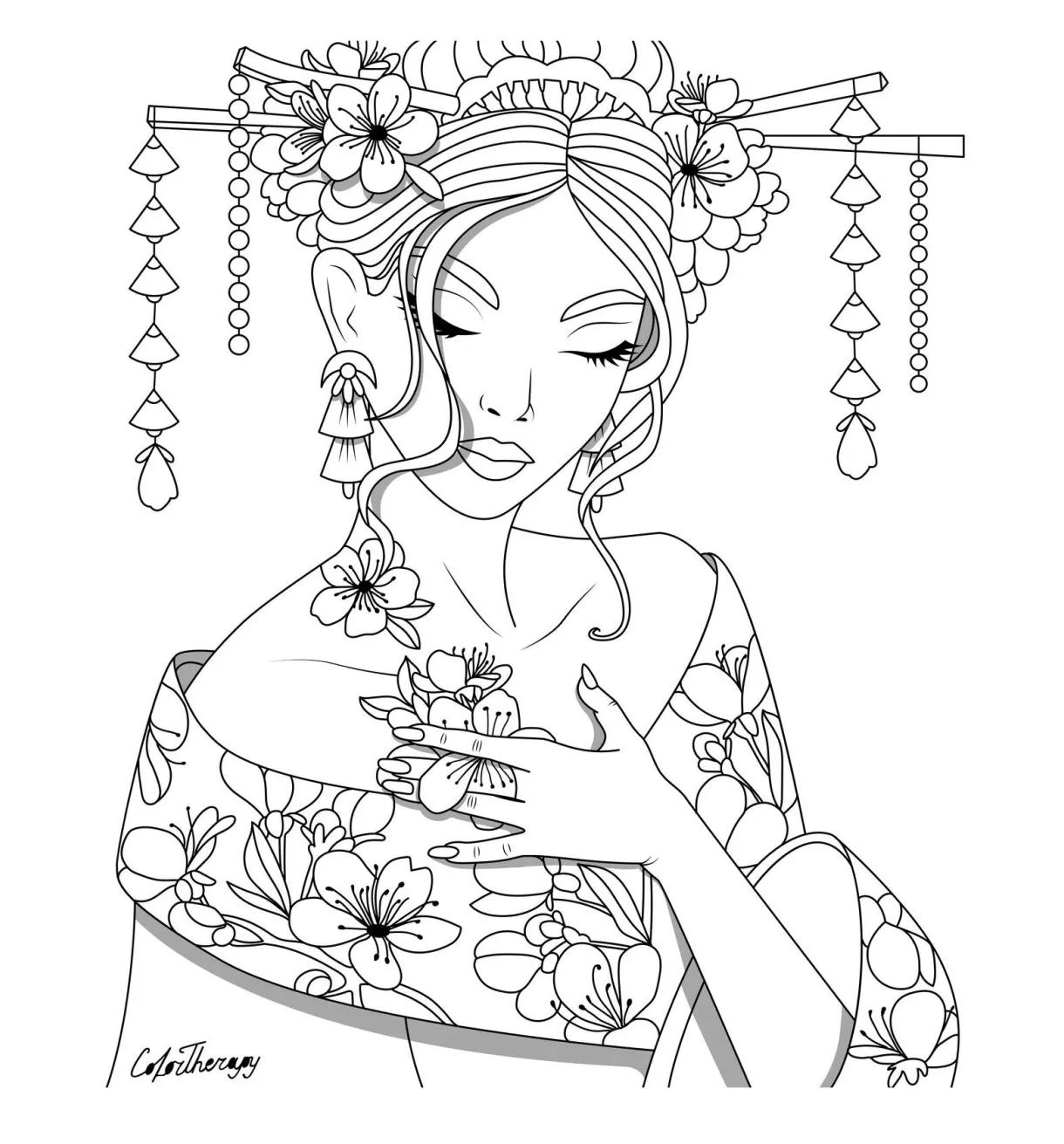 Free Printable Geisha Coloring Pages