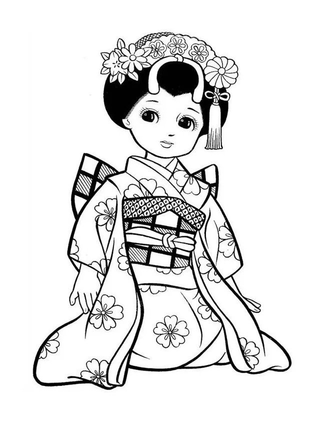 Japanese Girl Geisha Coloring Page - NetArt | Coloring pages for girls