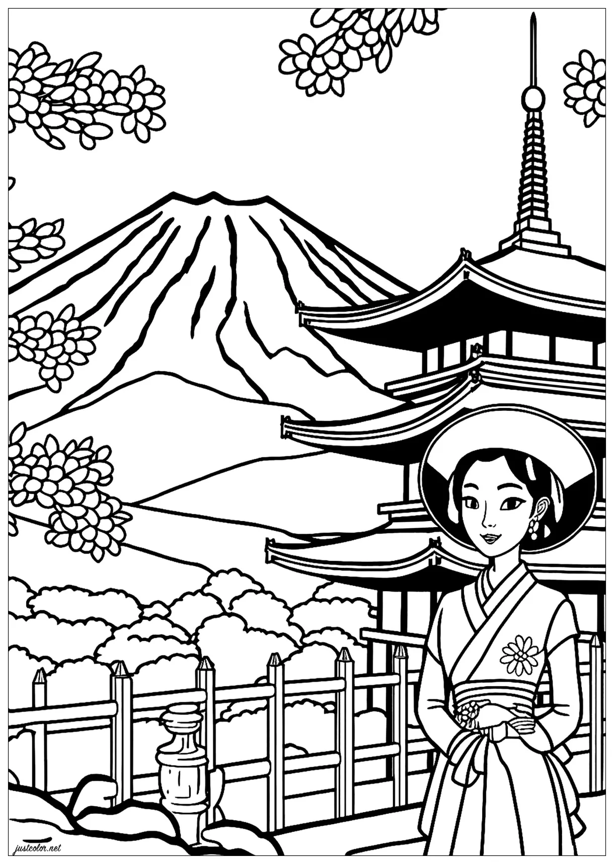Simple geisha in japan japan coloring pages for adults page
