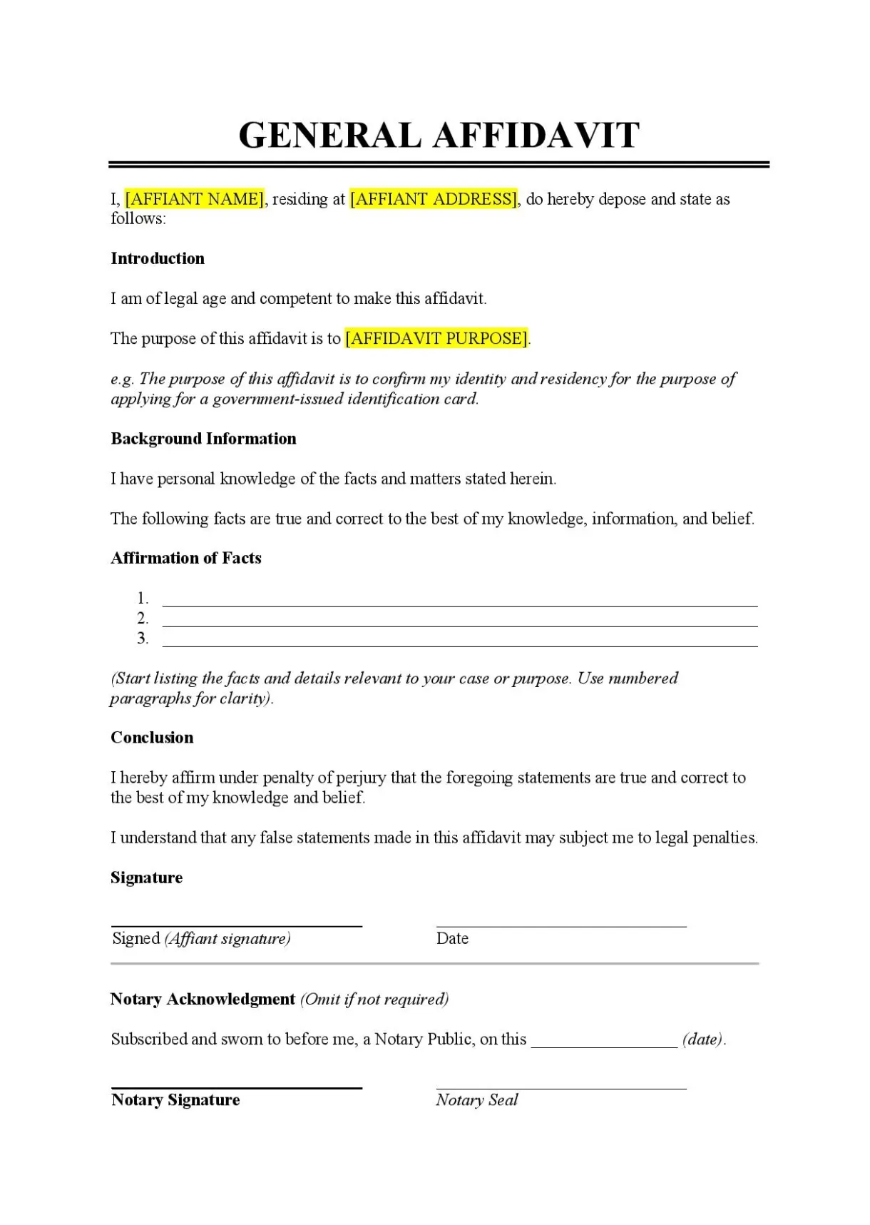 Printable blank affidavit form printable tax form