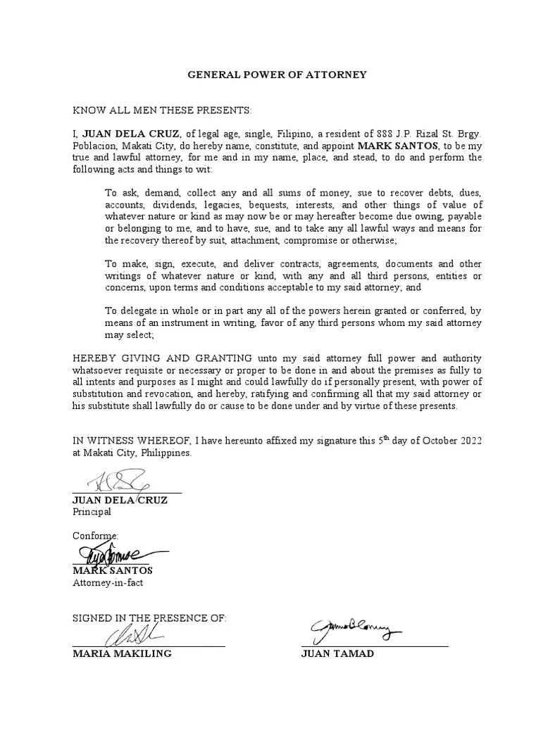 Pdf power of attorney private law printable coloring page