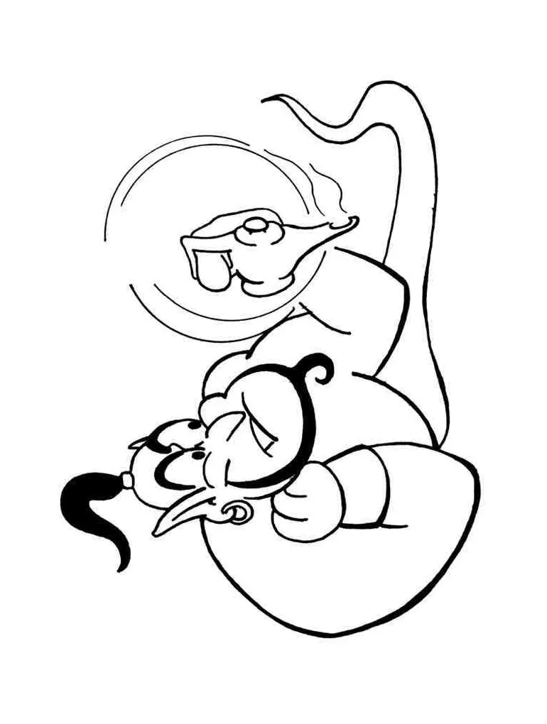 Genie with lamp coloring page