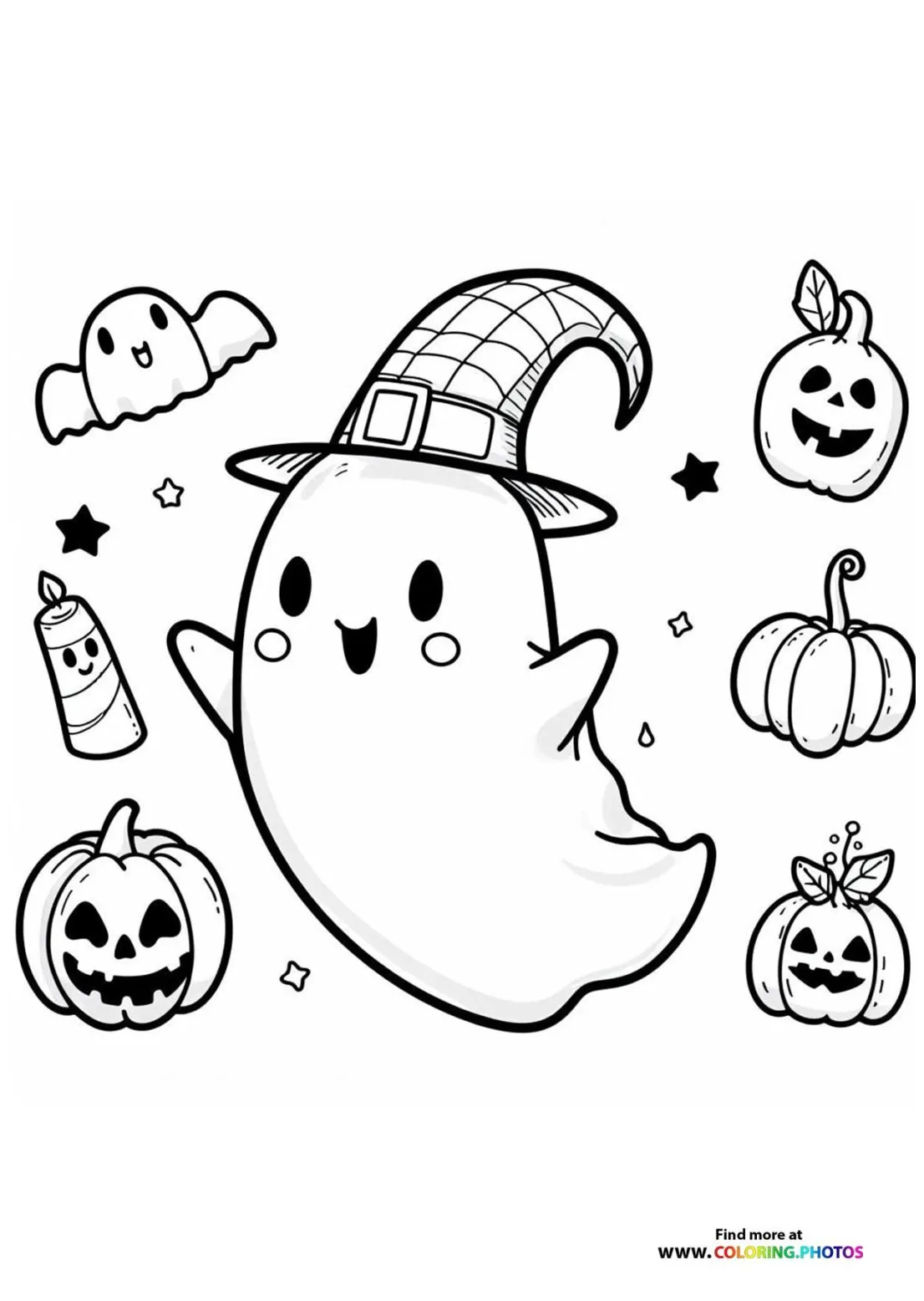 Smiling halloween ghost coloring pages for kids