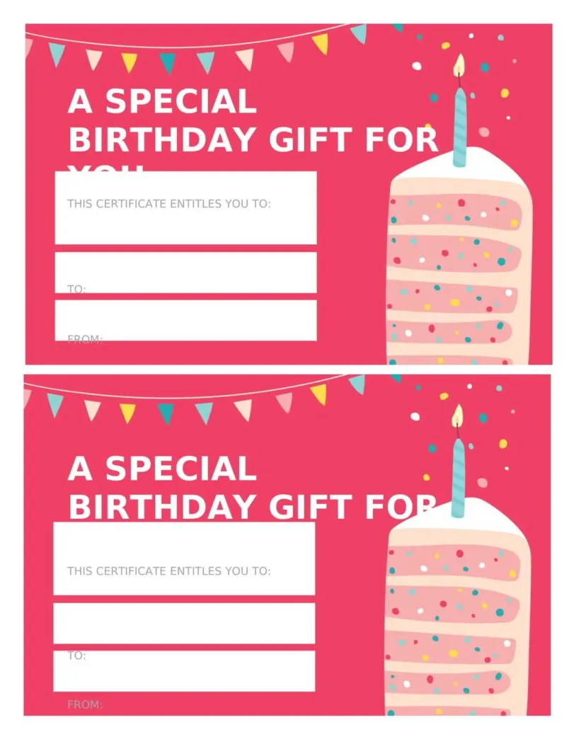 Birt ay gift certificate bright design template in word .docx file