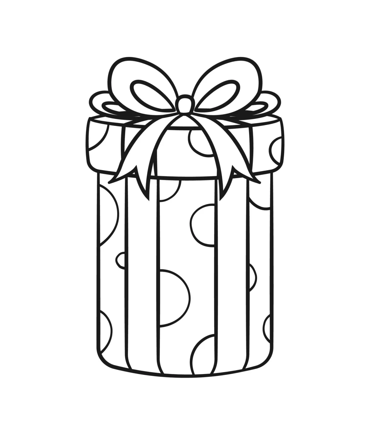 Round gift box with polka dots and bow cartoon. christmas or birt ay