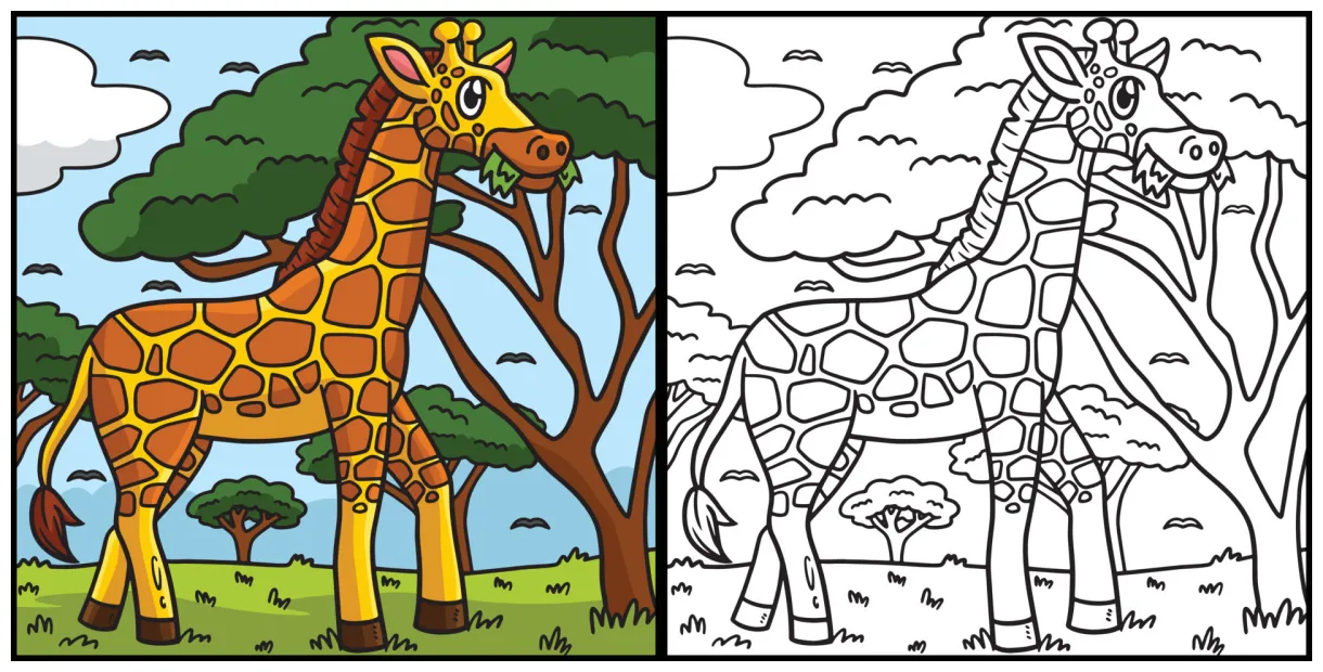 Giraffe Coloring Page Colored Illustration 23105544 Vector Art at Vecteezy
