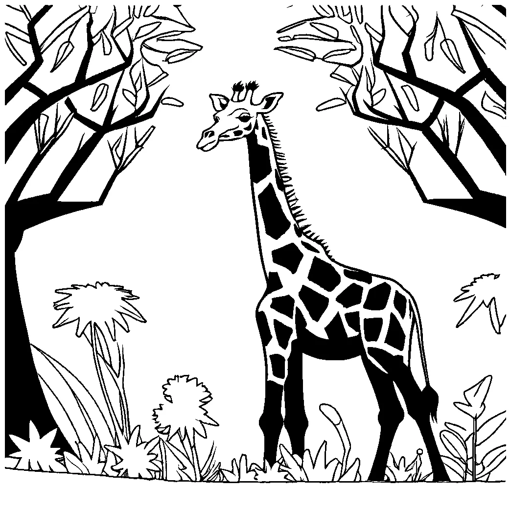 Giraffe eating leaves from tall tree lulu pages