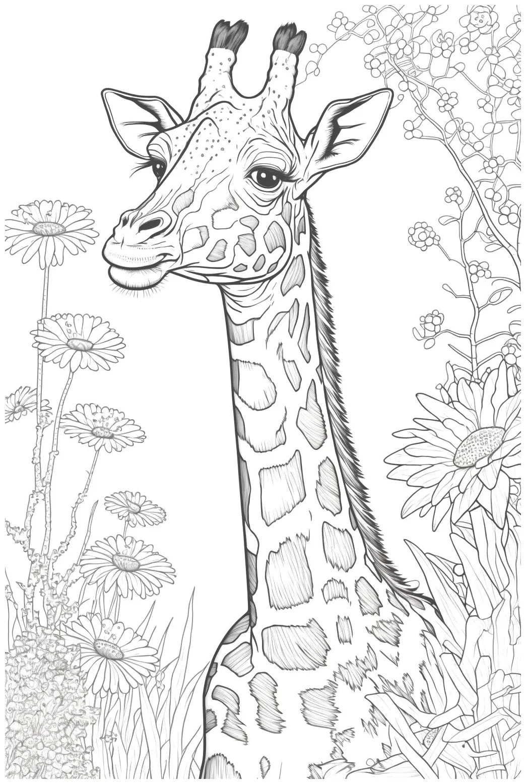 Beautiful giraffe eating leaves from a tree coloring page free printable coloring page