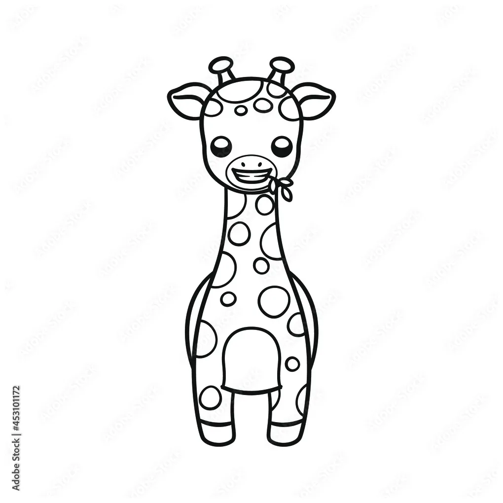 Cute giraffe eating leaves cartoon clipart vector illustration outline