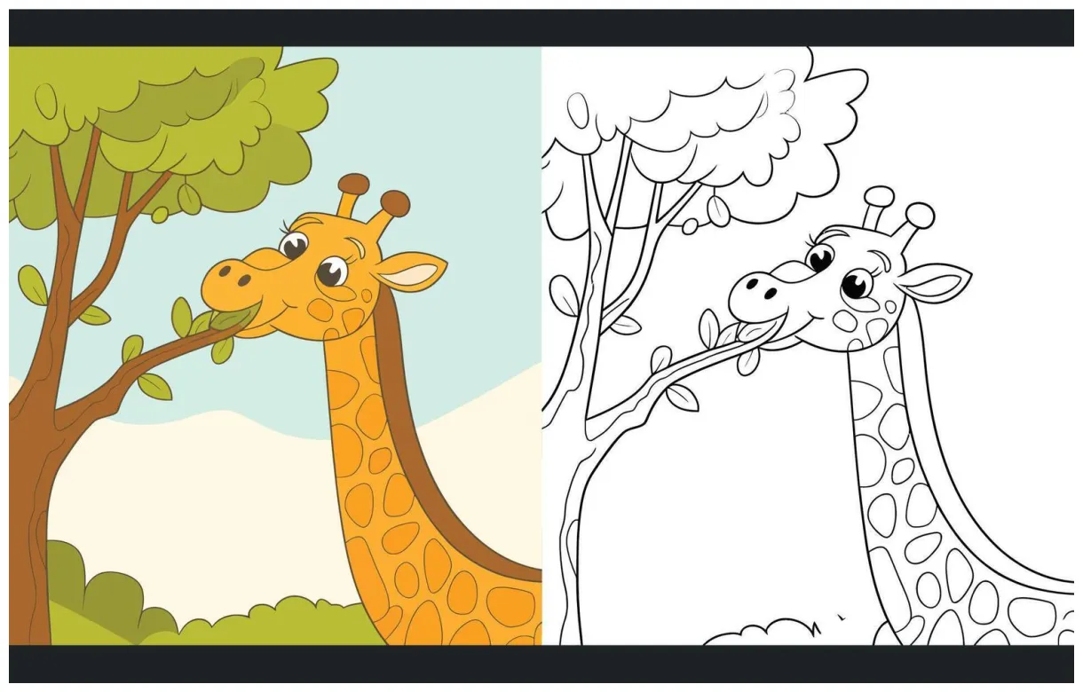 Coloring page of giraffe eating leaves 55646087 vector art at vecteezy