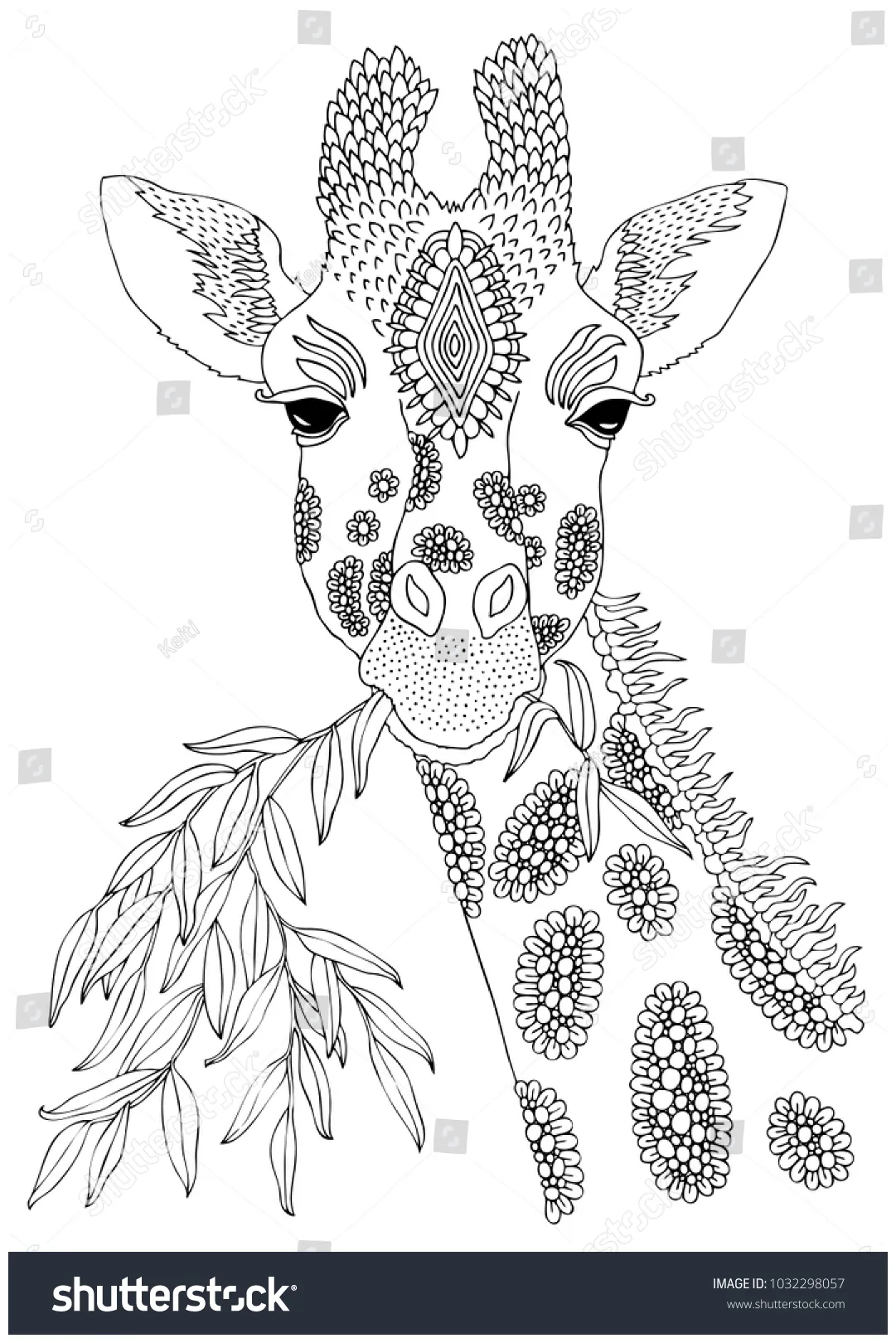 Giraffe eating leaves hand drawn picture stock vector