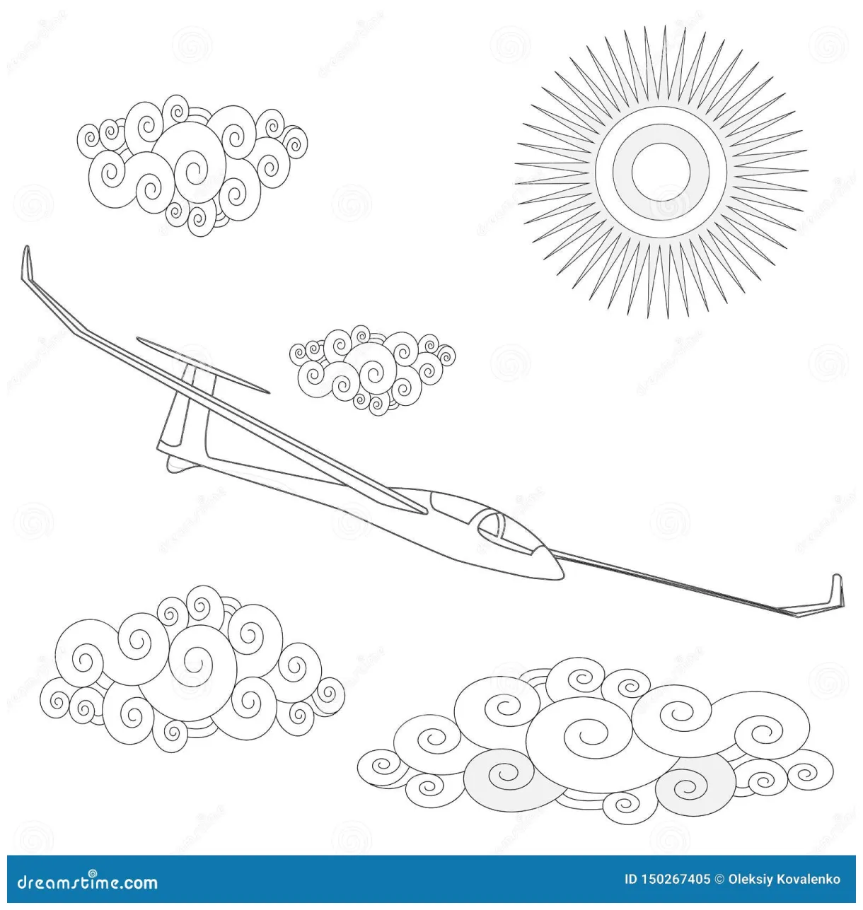 Glider. coloring of glider in the sky stock vector illustration