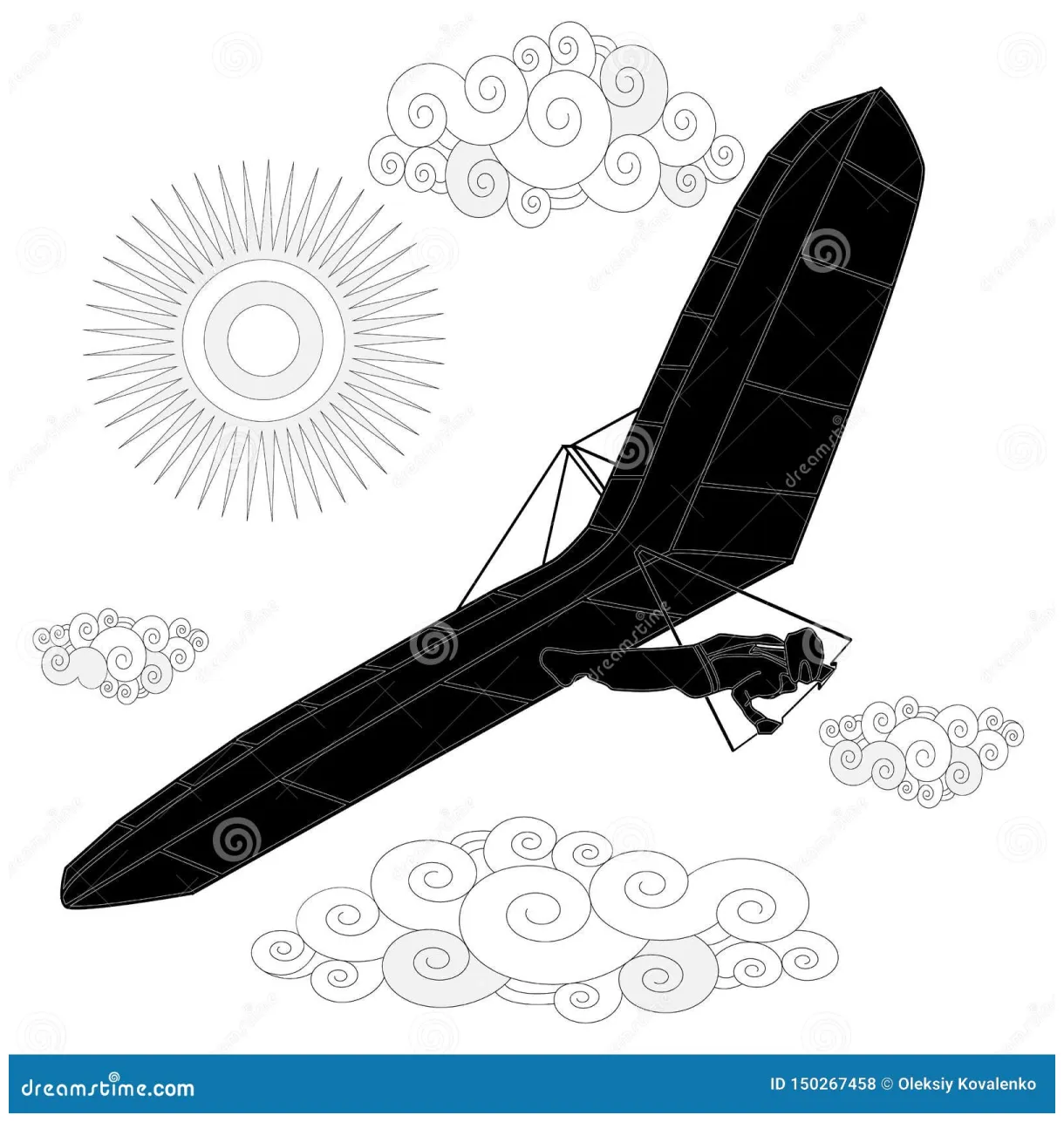 Glider. coloring of glider in the sky stock vector illustration
