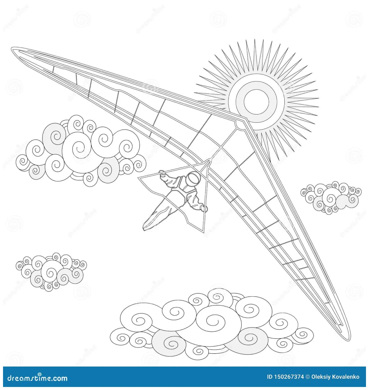Glider. coloring of glider in the sky stock vector illustration