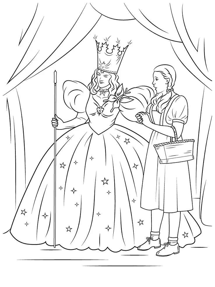 Dorothy with glinda the good witch of the north coloring page printable