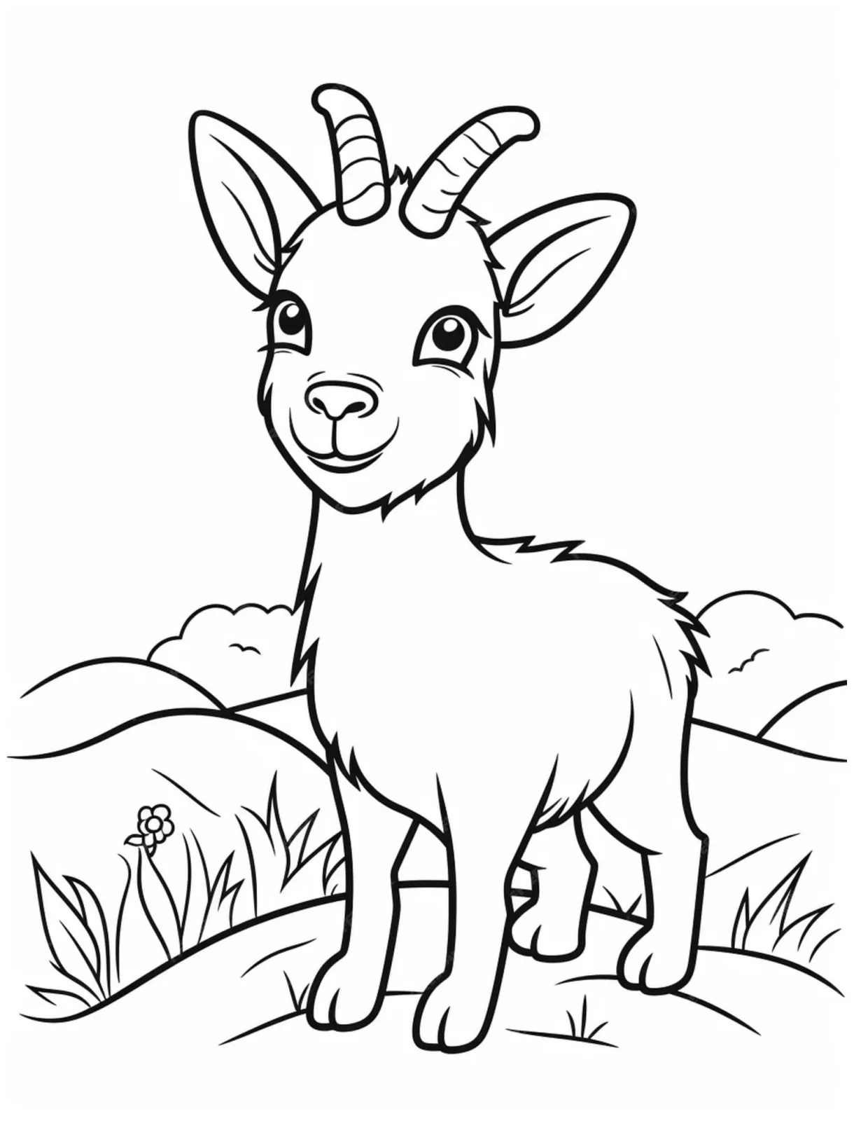 Premium ai a goat with horns standing in the grass coloring
