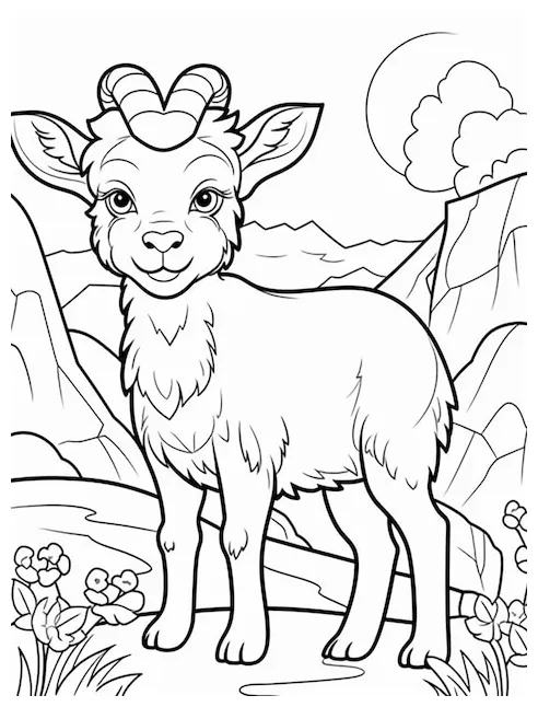 Premium ai a coloring page of a goat standing in the mountains