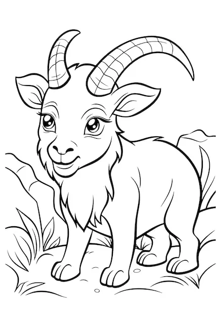 Premium vector a goat on a branch coloring page