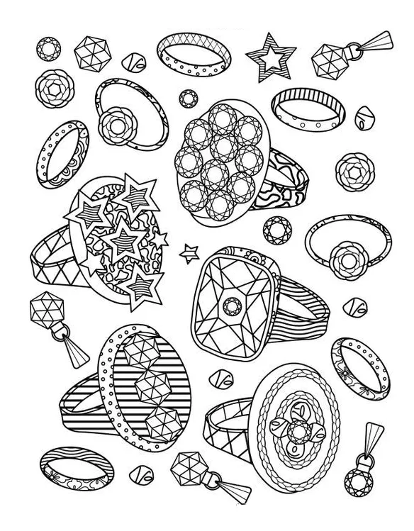 Gold jewelry coloring pages & coloring book