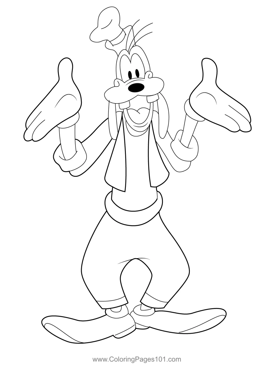 Happy Goofy Coloring Page for Kids - Free Goofy Printable Coloring
