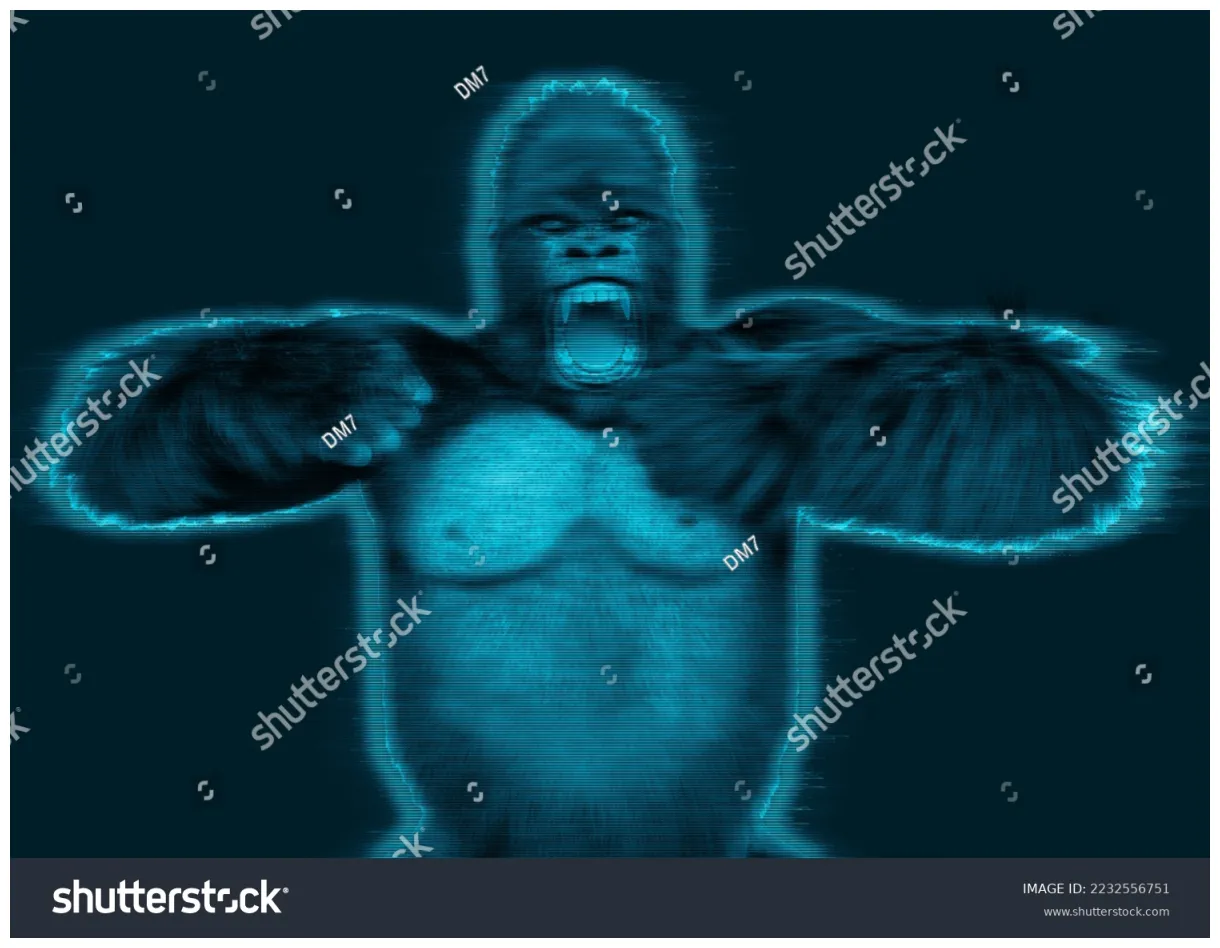 Gorilla beating chest close view 3d stock illustration 2232556751