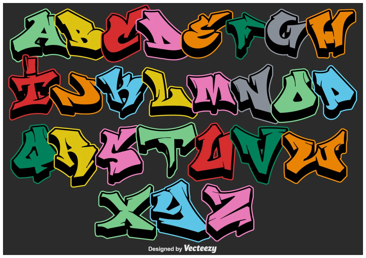 Letters graffiti vector art, icons, and graphics for printable coloring page