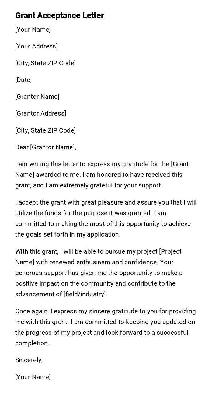 Grant acceptance letter