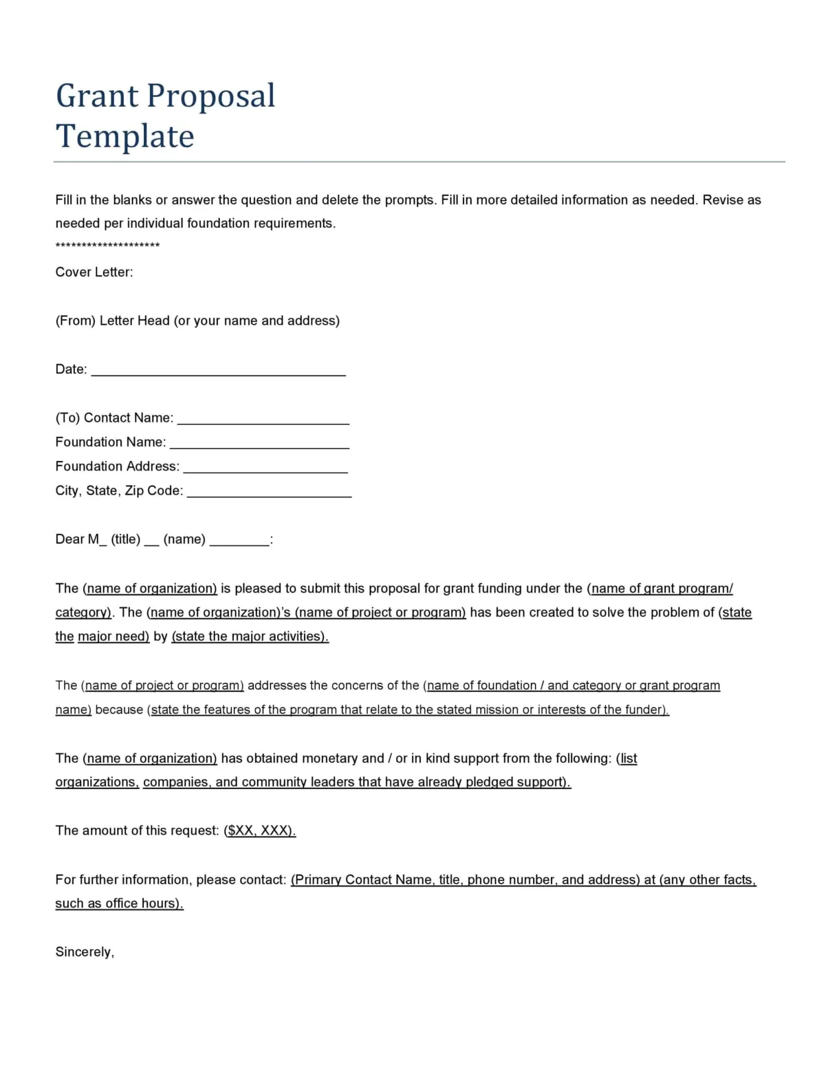 Free printable grant proposal templates [word, pdf] for nonprofit