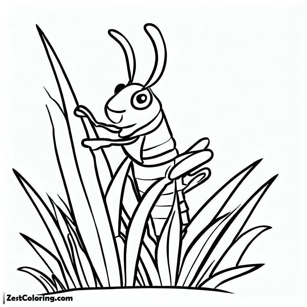 Grasshopper climbing grass coloring page coloring for kids smart