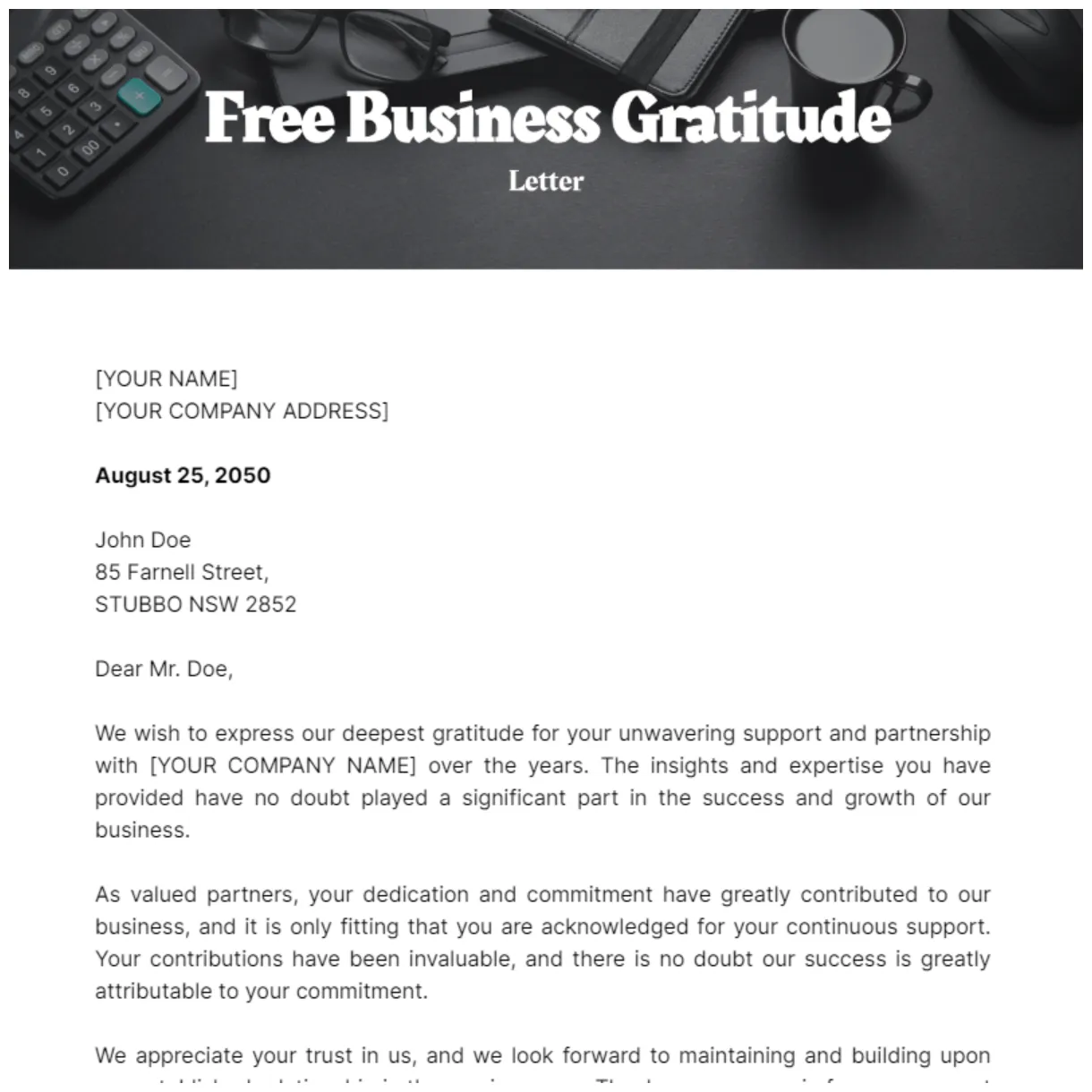 Business gratitude letter template edit online & download example