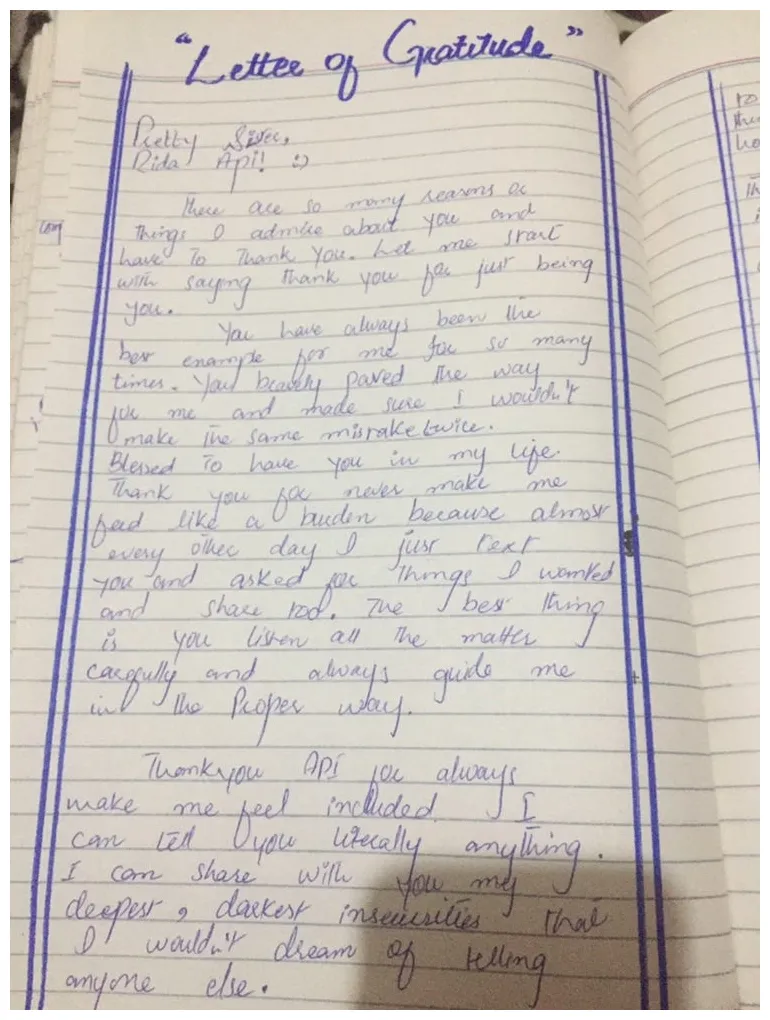 Gratitude letter . this thankyou is long overdue! by fazeelat