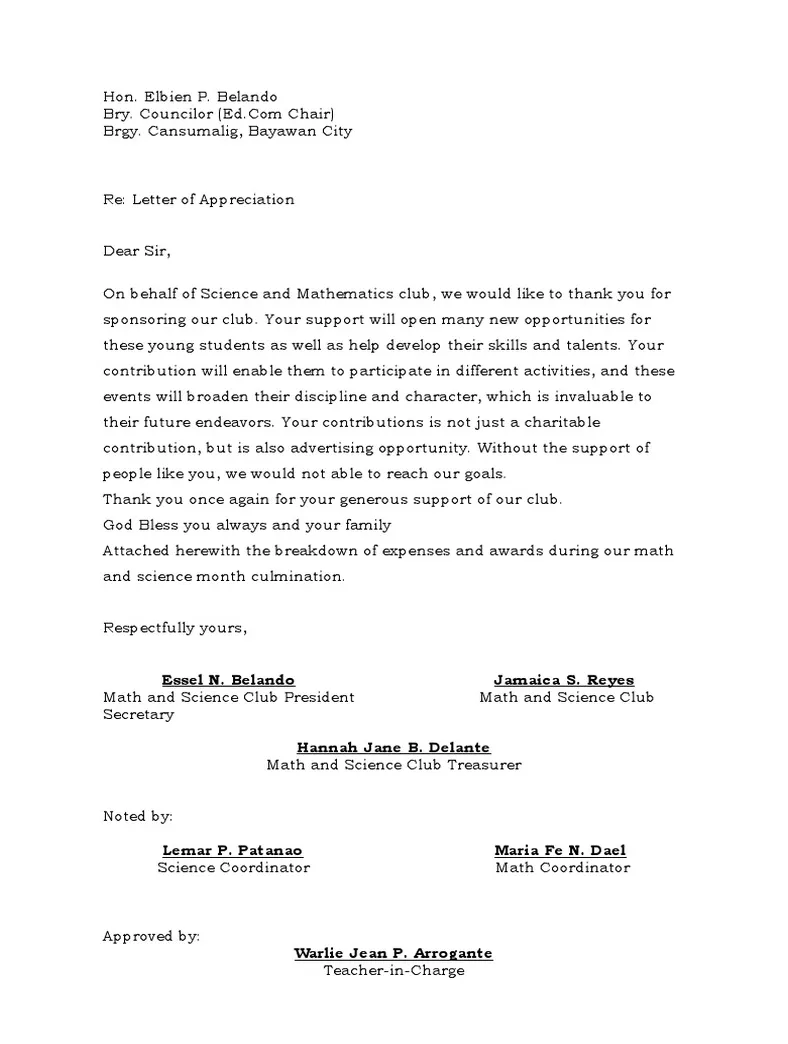 Letter of gratitude pdf