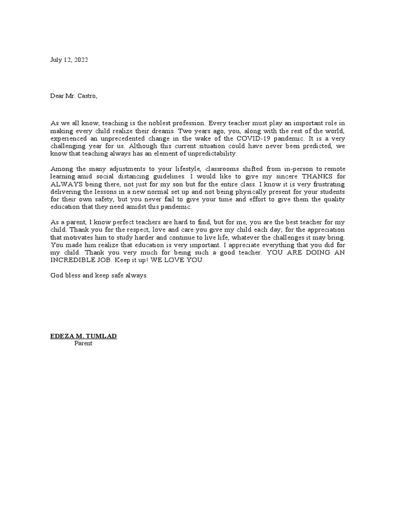 Gratitude letter pdf