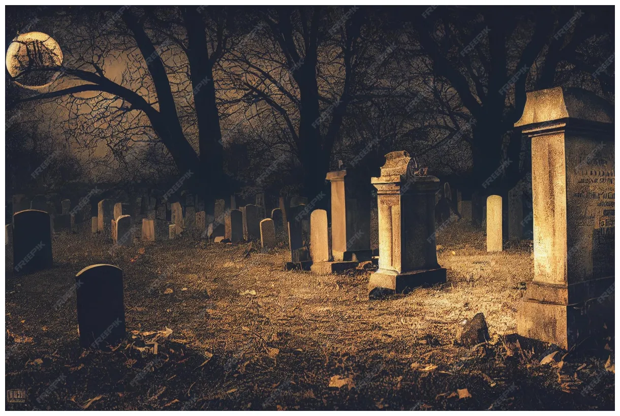 Premium Photo | 3D Render of Graveyard Cemetery In Spooky Dark Night