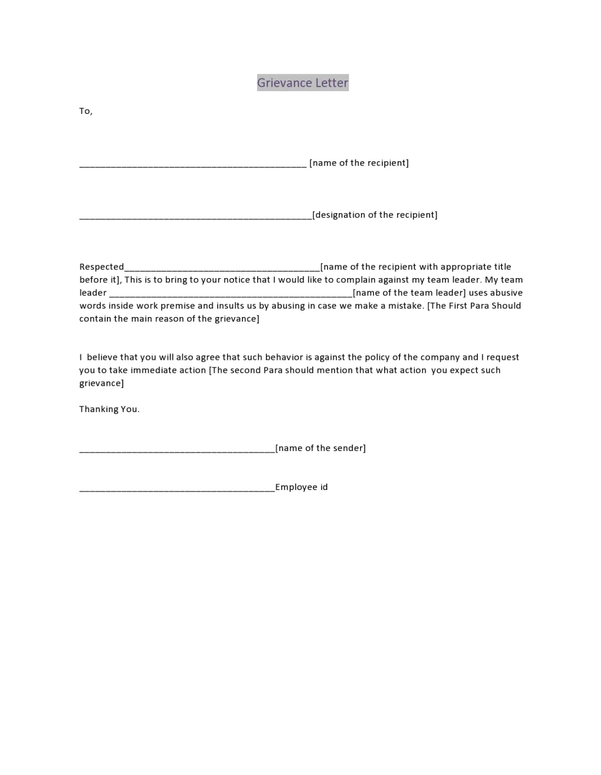 28 formal grievance letter templates +examples
