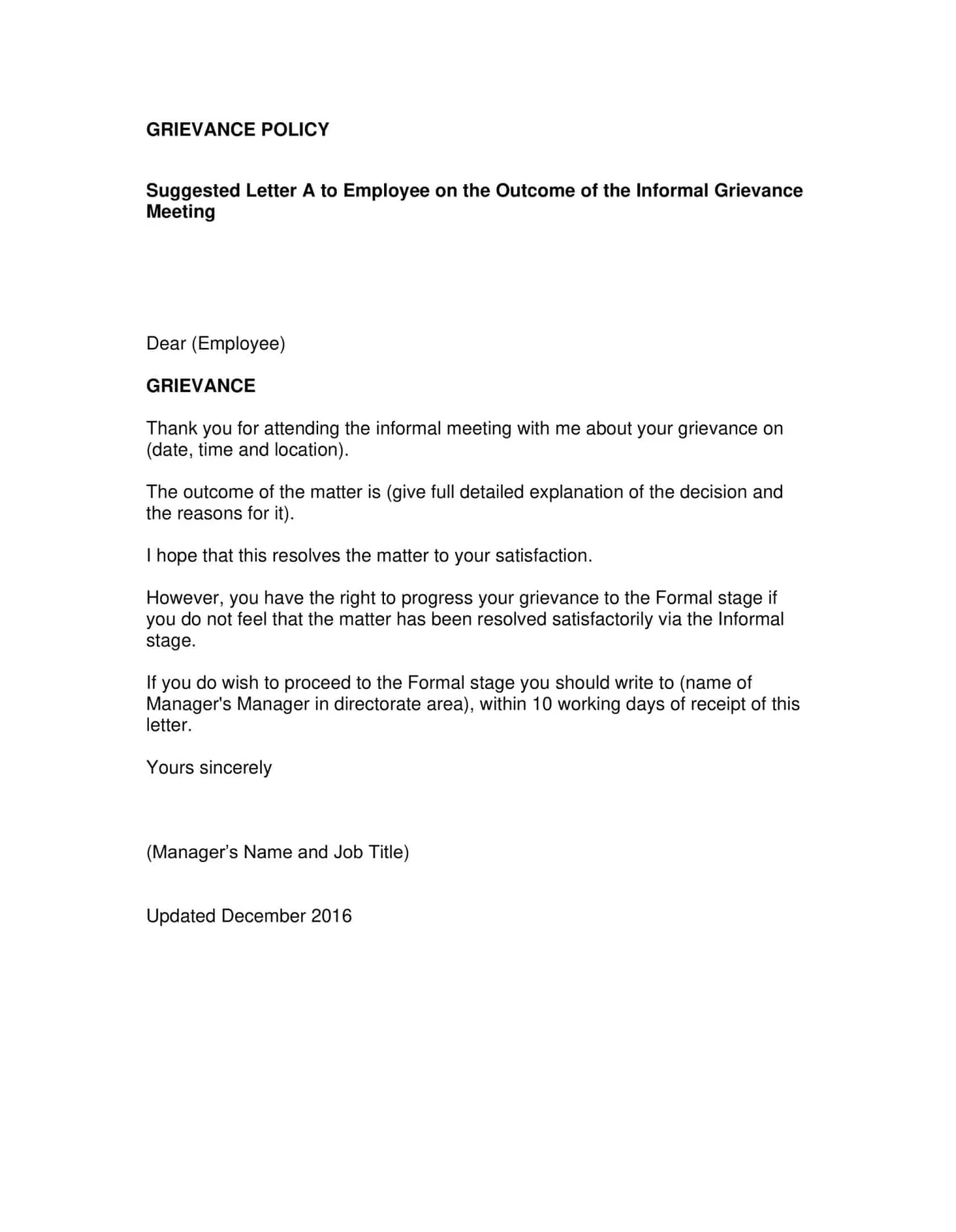 Free printable grievance letter templates [pdf, word] +tips & examples