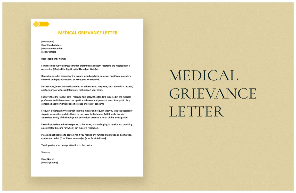 Medical grievance letter in word, google docs download template