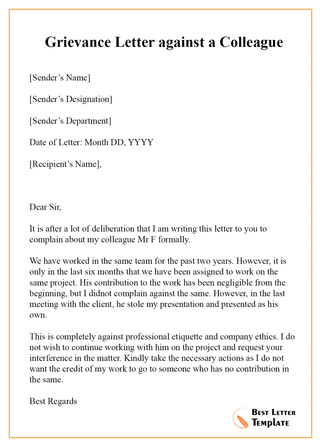 8+ free grievance letter template format, sample & example printable coloring page