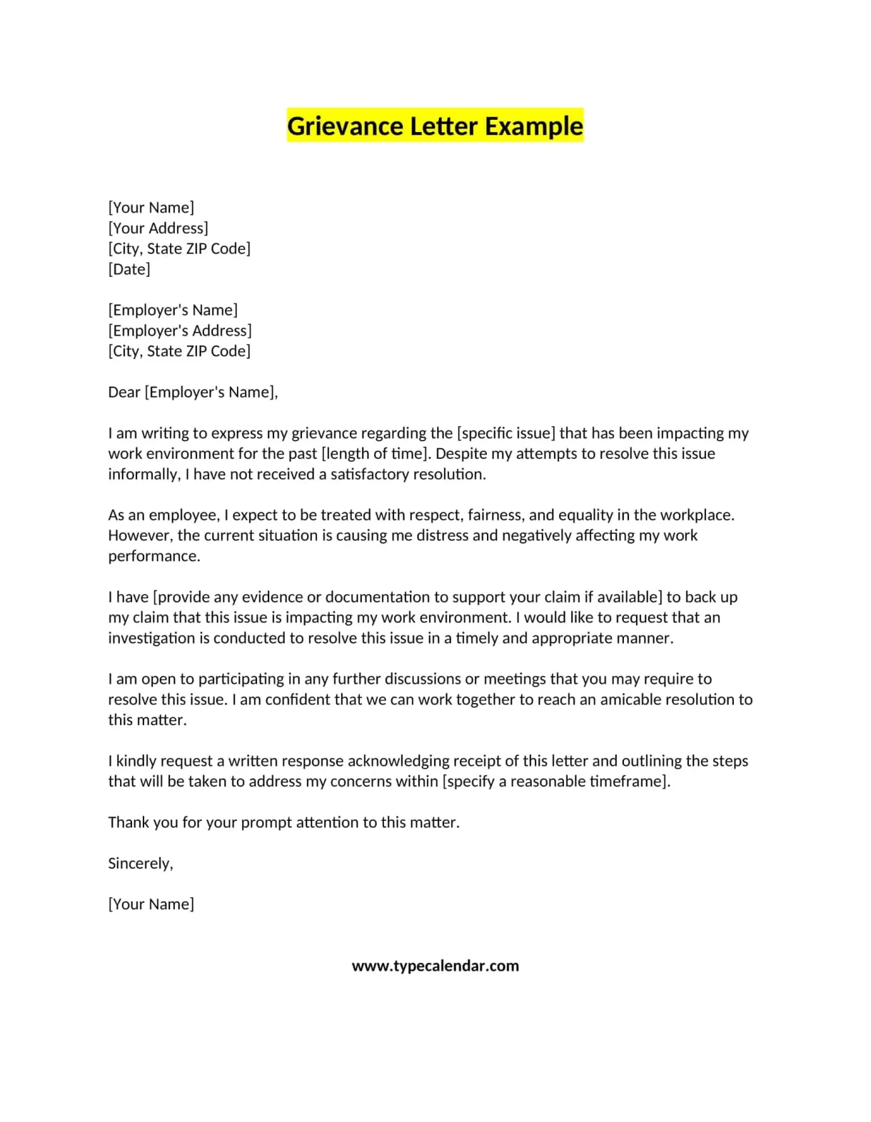 Free printable grievance letter templates [pdf, word] +tips & examples